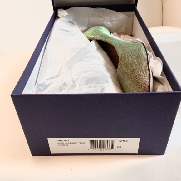 Stuart Weitzman Chelsea Gold Heel Pump Square Toe Dress Evening Fashion Shoe 8.5 - Picture 7 of 12